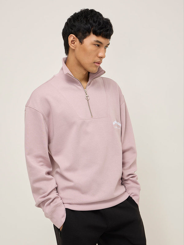 Studiofit Pink Text Design Quarter Zip Cotton-Blend Sweatshirt