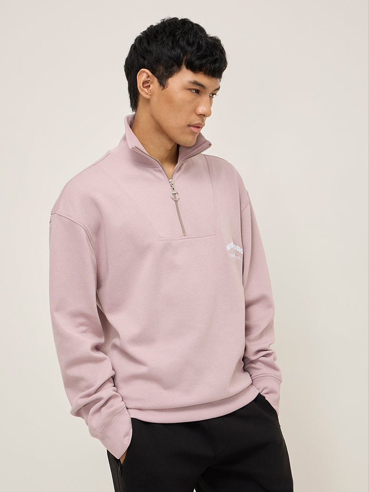 Studiofit Pink Text Design Quarter Zip Cotton-Blend Sweatshirt