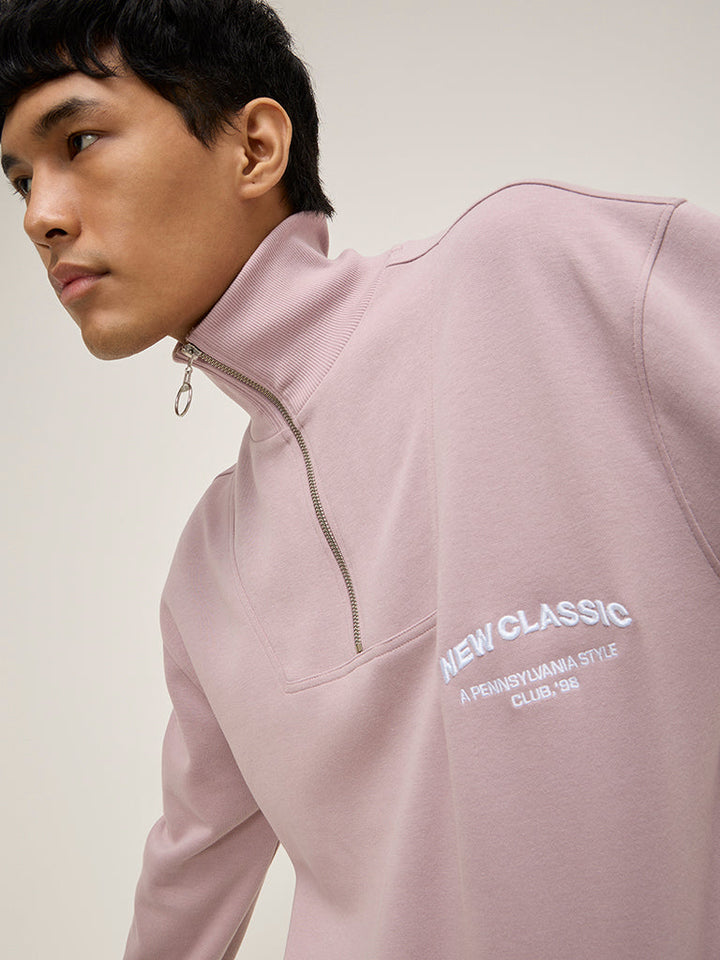 Studiofit Pink Text Design Quarter Zip Cotton-Blend Sweatshirt