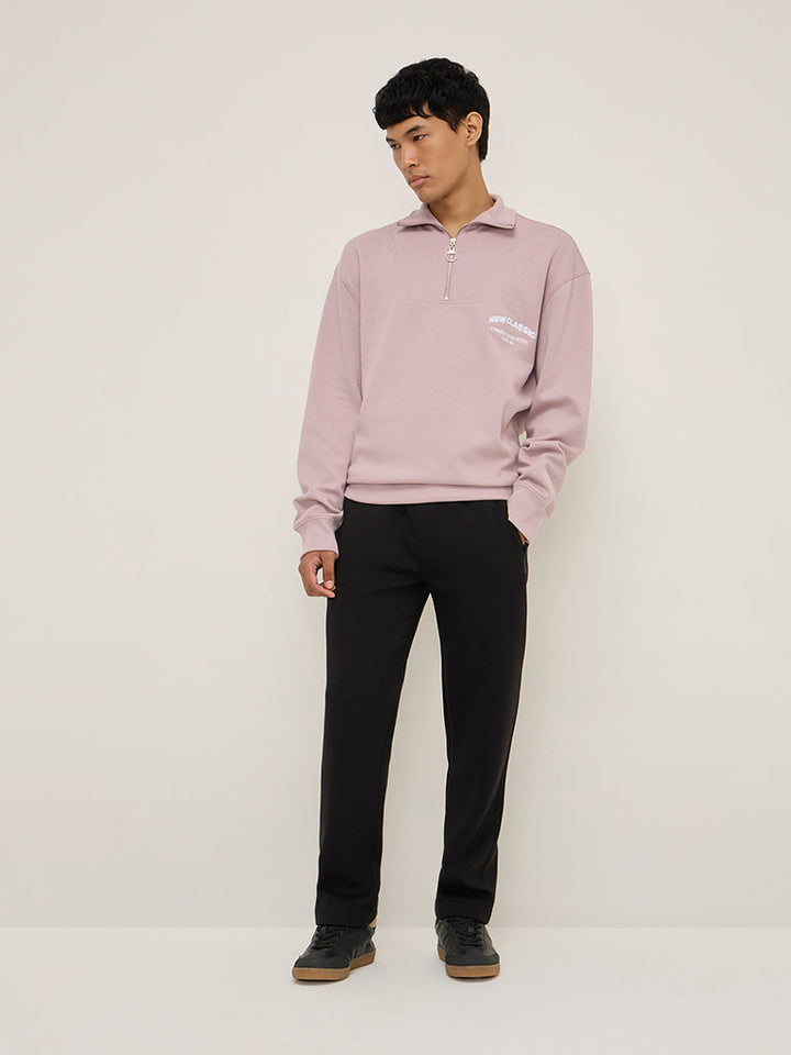 Studiofit Pink Text Design Quarter Zip Cotton-Blend Sweatshirt