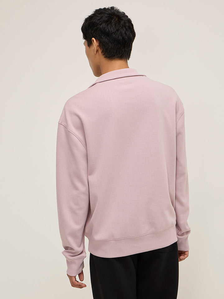 Studiofit Pink Text Design Quarter Zip Cotton-Blend Sweatshirt
