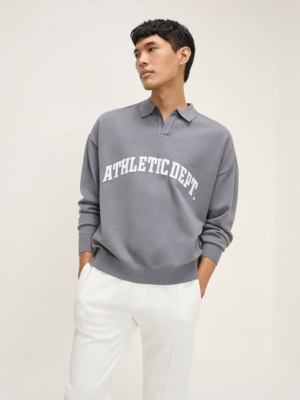 Studiofit Grey Text Design Relaxed-Fit Sweatshirt