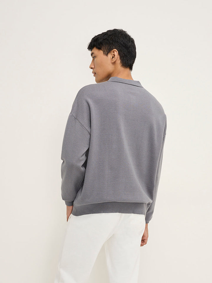 Studiofit Grey Text Design Relaxed-Fit Sweatshirt