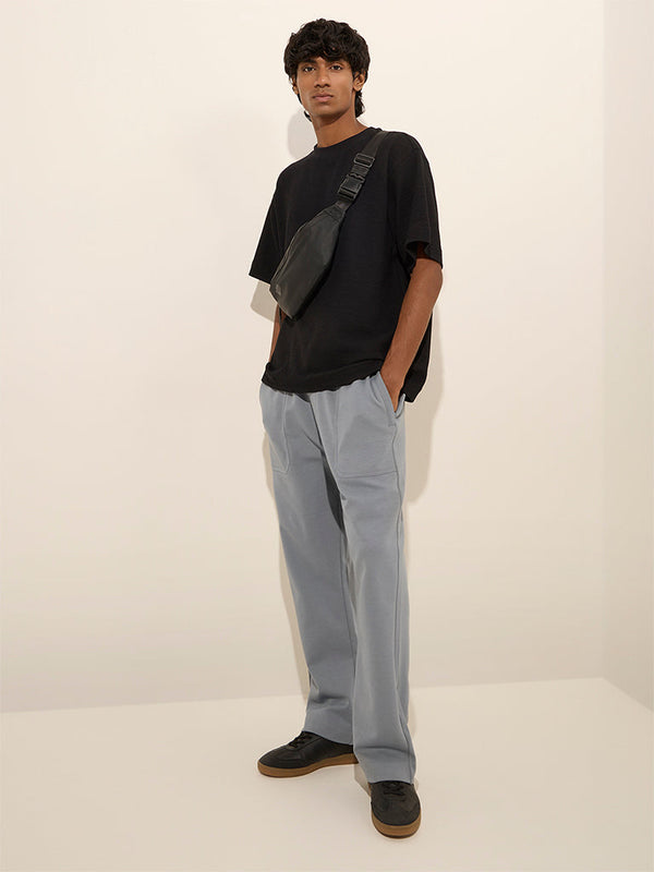 Studiofit Light Grey Relaxed-Fit Mid-Rise Cotton-Blend Track Pants