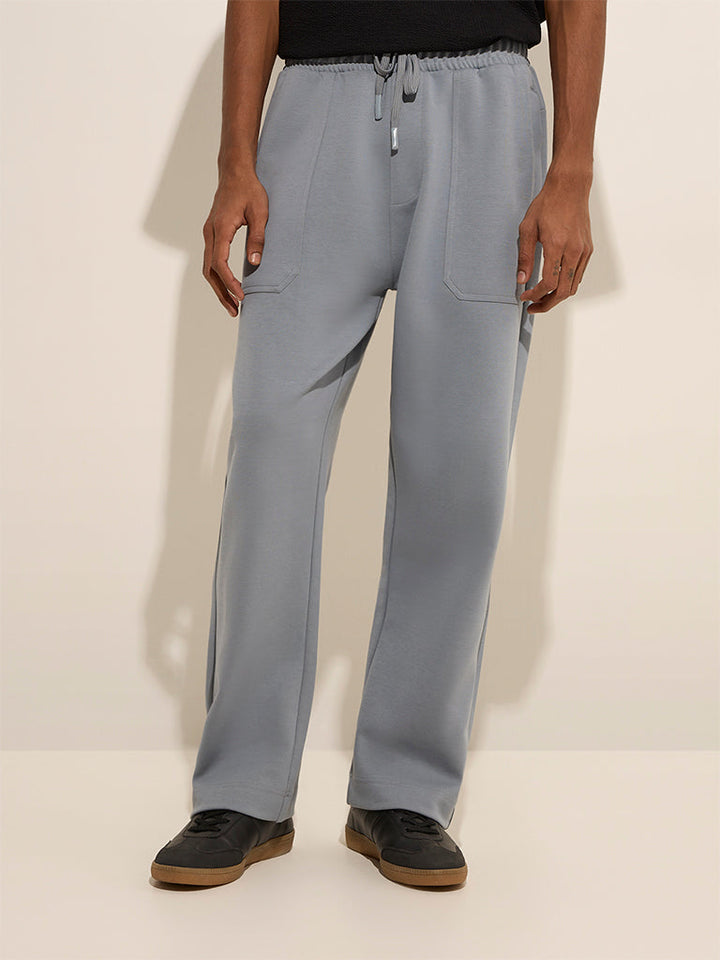 Studiofit Light Grey Relaxed-Fit Mid-Rise Cotton-Blend Track Pants