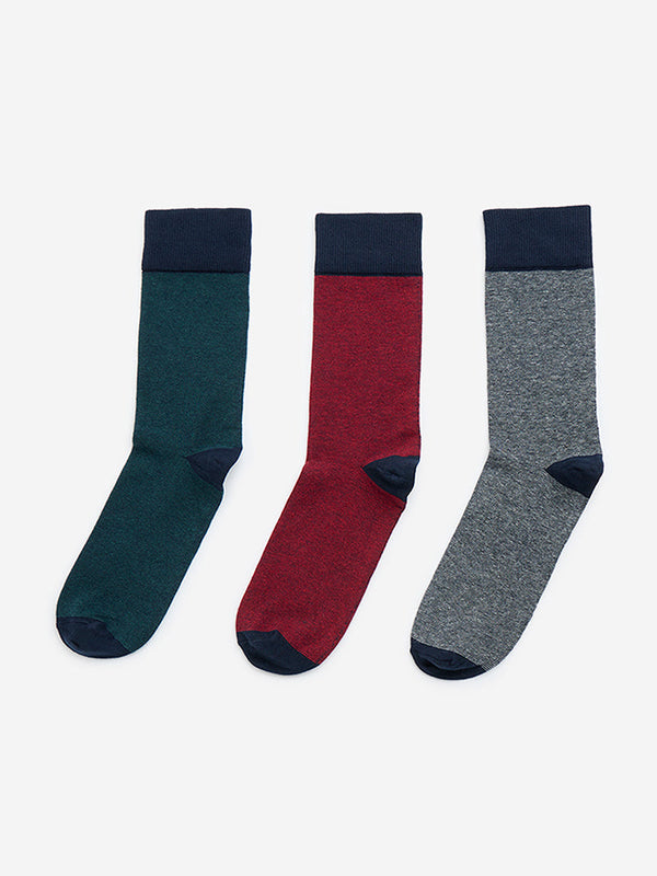 WES Lounge Multicolour Full-Length Cotton-Blend Socks - Pack of 3