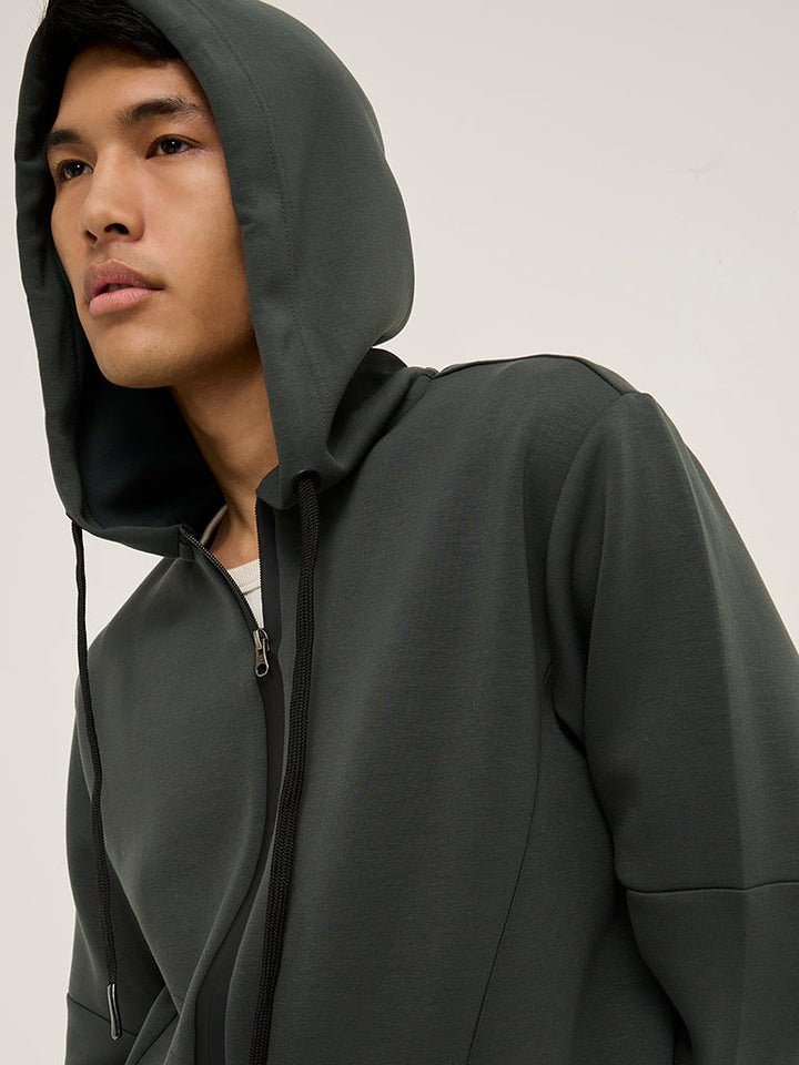 Studiofit Olive Solid Relaxed-Fit Hoodie