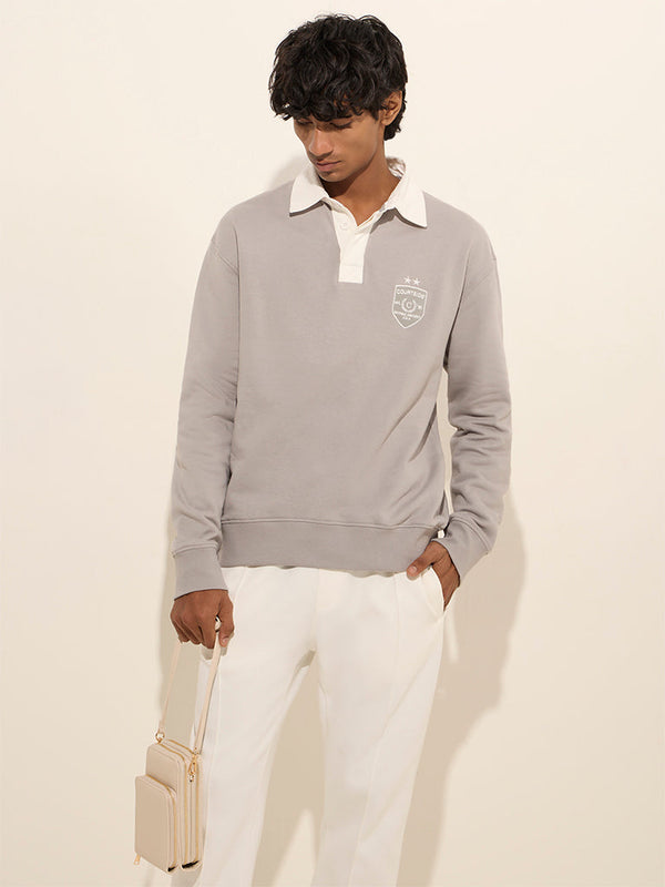 Studiofit Grey Relaxed-Fit Cotton Polo T-Shirt