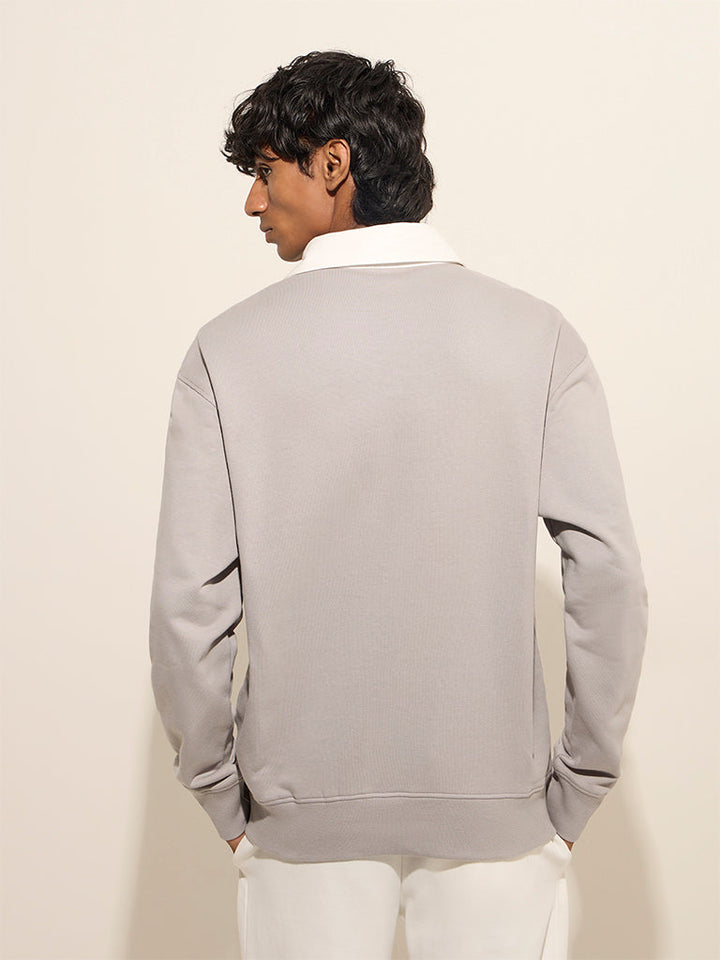 Studiofit Grey Relaxed-Fit Cotton Polo T-Shirt