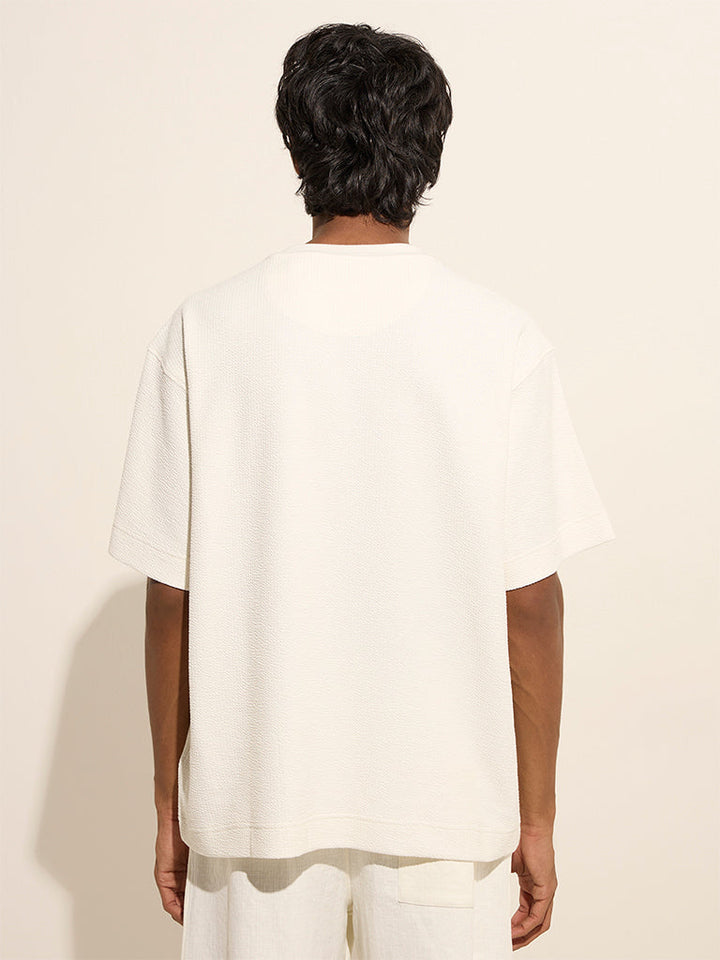 Studiofit Off-White Textured Relaxed-Fit Cotton-Blend T-Shirt