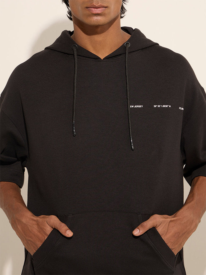 Studiofit Black Relaxed-Fit Cotton-Blend Hoodie