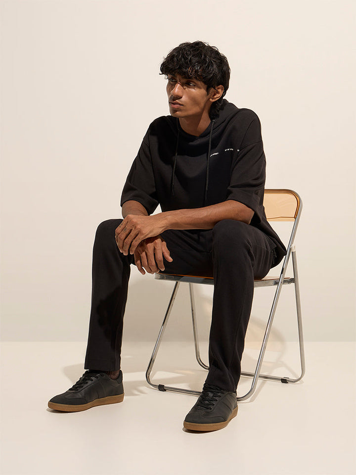 Studiofit Black Relaxed-Fit Cotton-Blend Hoodie