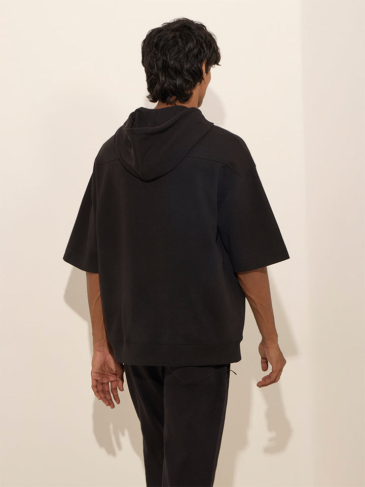 Studiofit Black Relaxed-Fit Cotton-Blend Hoodie