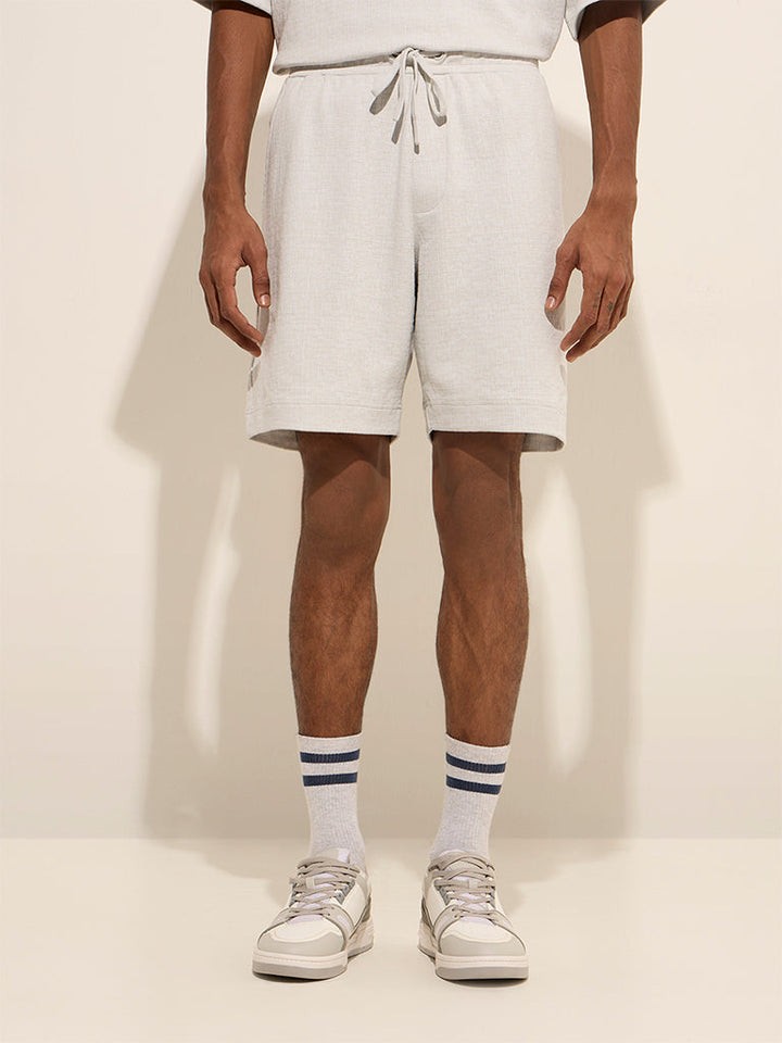 Studiofit Grey Relaxed-Fit Mid-Rise Cotton Shorts