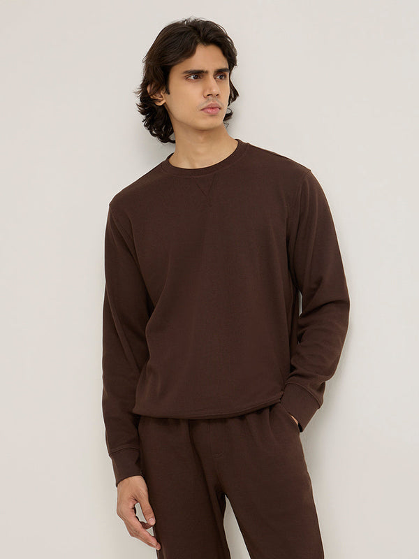 WES Lounge Brown Waffle-Textured Relaxed-Fit Cotton-Blend Sweatshirt