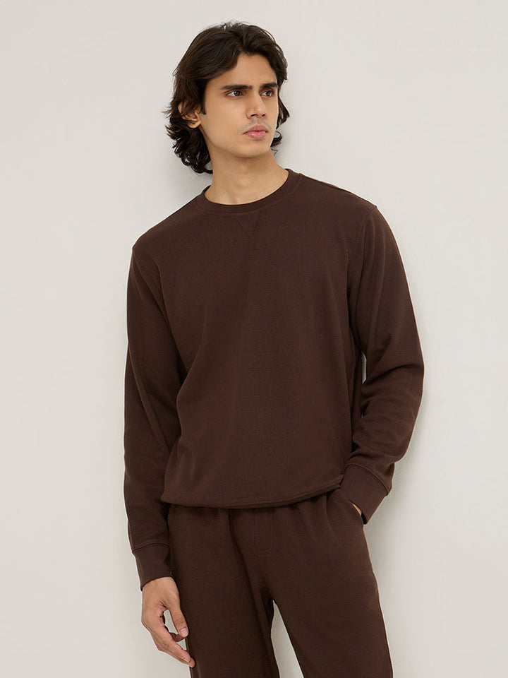 WES Lounge Brown Waffle-Textured Relaxed-Fit Cotton-Blend Sweatshirt