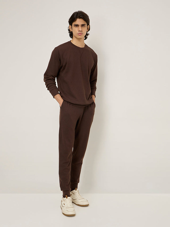 WES Lounge Brown Waffle-Textured Relaxed-Fit Cotton-Blend Sweatshirt