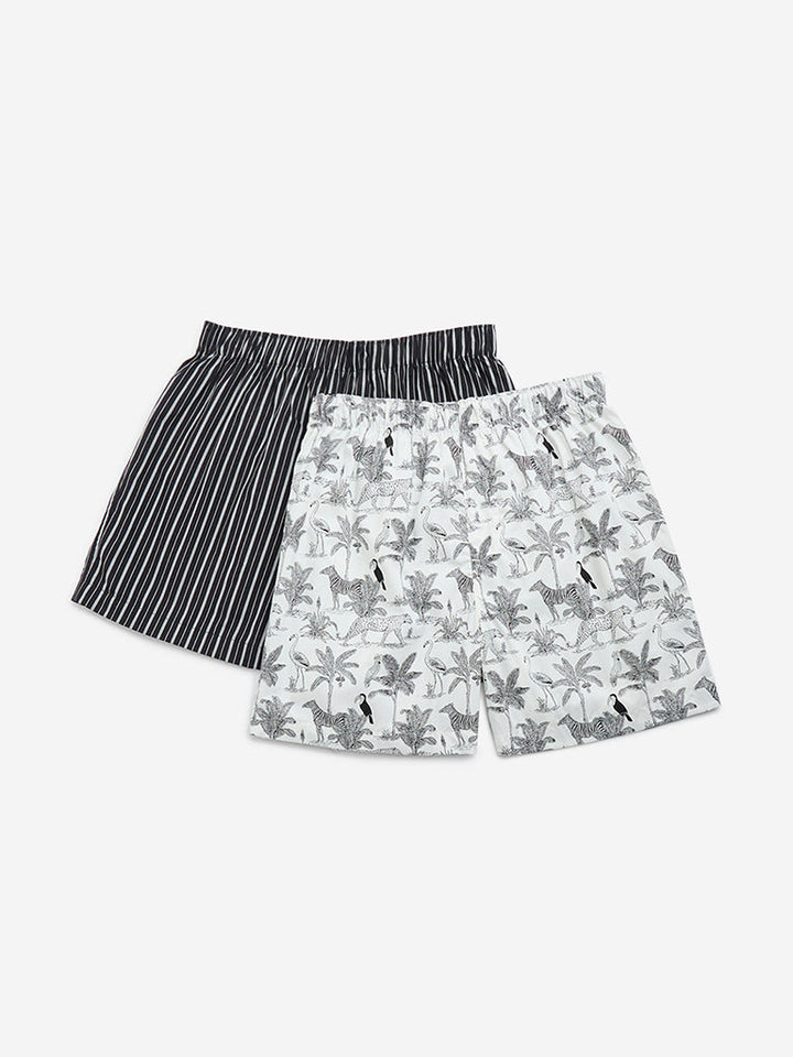 WES Lounge Black Relaxed-Fit Cotton Boxers - Pack of 2