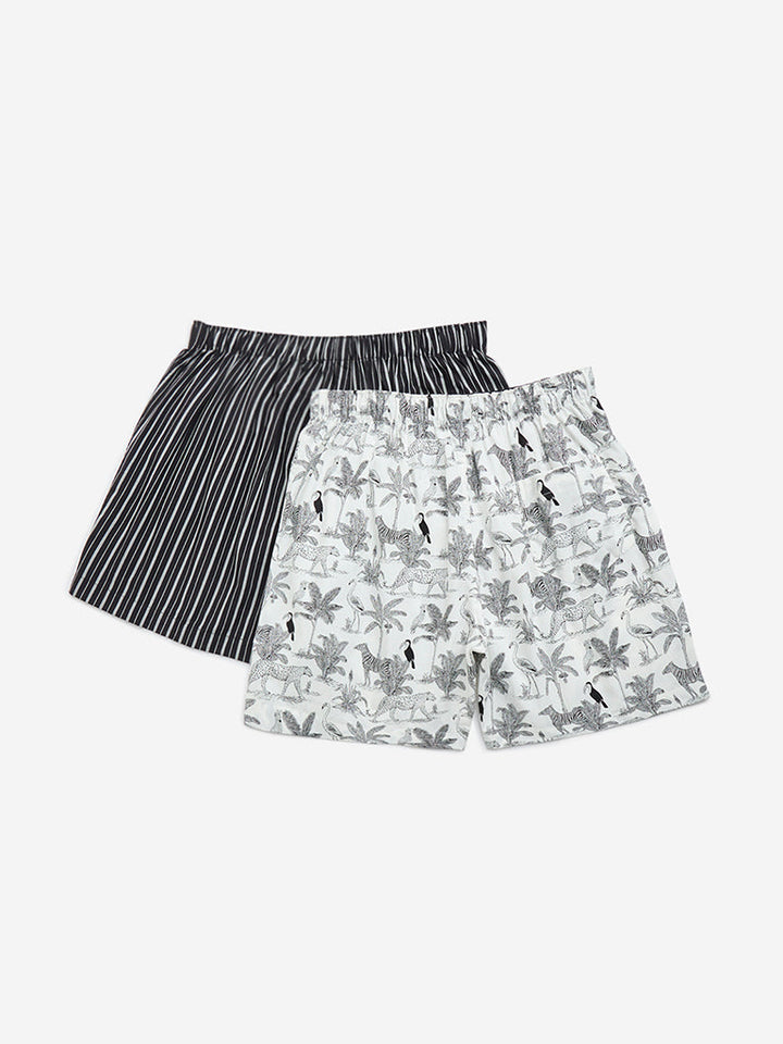 WES Lounge Black Relaxed-Fit Cotton Boxers - Pack of 2