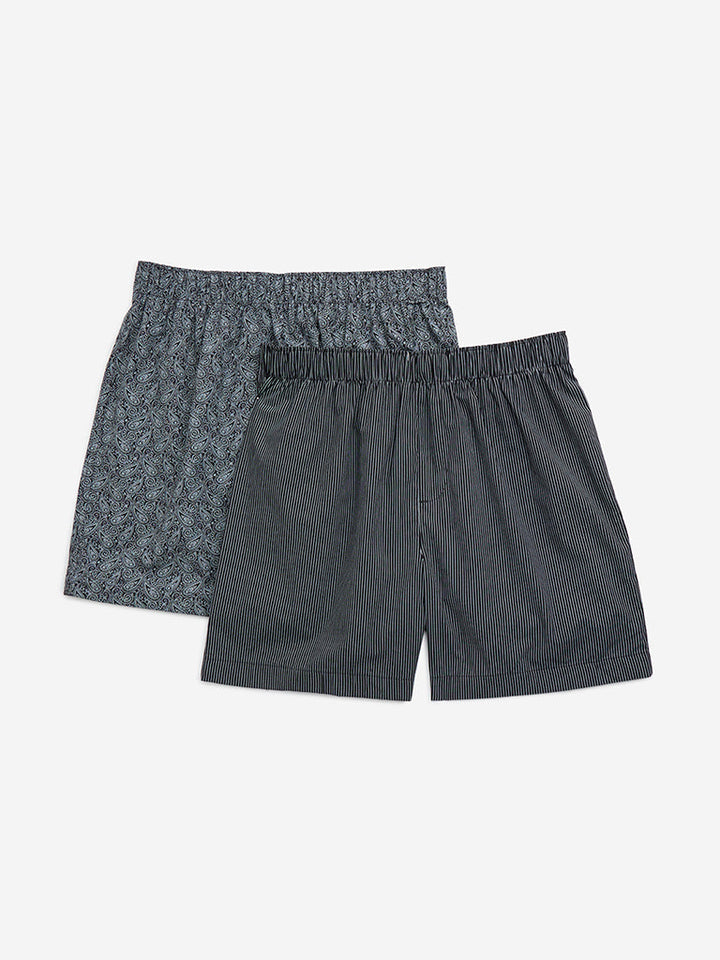 WES Lounge Black Relaxed-Fit Cotton Boxers - Pack of 2