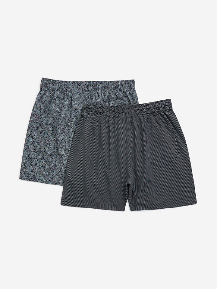 WES Lounge Black Relaxed-Fit Cotton Boxers - Pack of 2