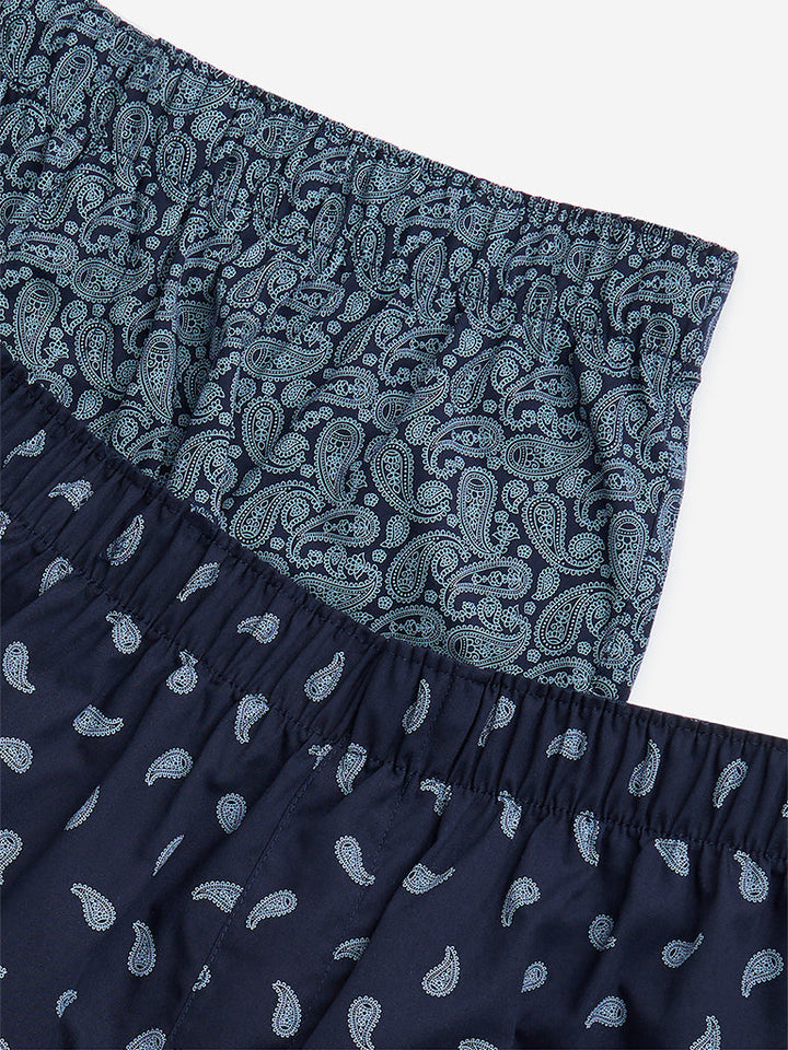 WES Lounge Navy Relaxed-Fit Cotton Boxers - Pack of 2