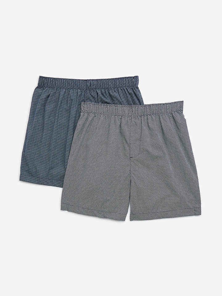 WES Lounge Navy Relaxed-Fit Cotton Boxers - Pack of 2