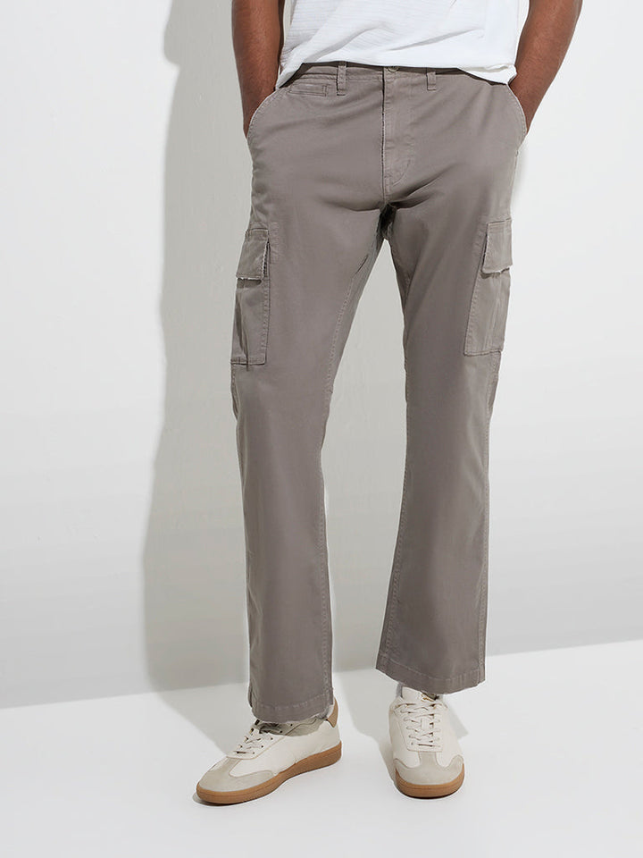 WES Casuals Grey Relaxed-Fit Mid-Rise Cargo Jeans