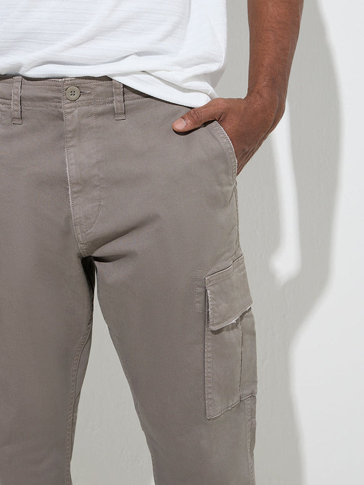 WES Casuals Grey Relaxed-Fit Mid-Rise Cargo Jeans