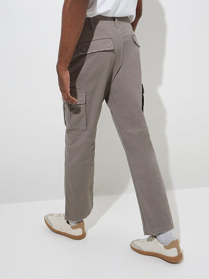 WES Casuals Grey Relaxed-Fit Mid-Rise Cargo Jeans