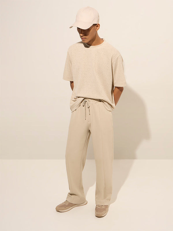 Studiofit Beige Relaxed-Fit Mid-Rise Cotton-Blend Track Pants