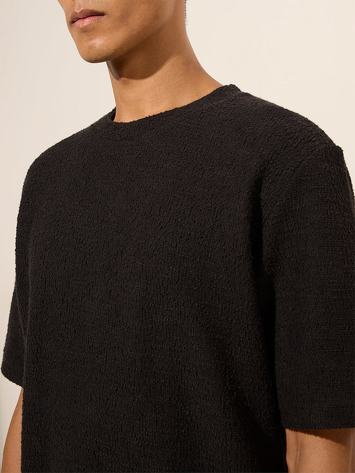ETA Black Self-Textured Relaxed-Fit T-Shirt