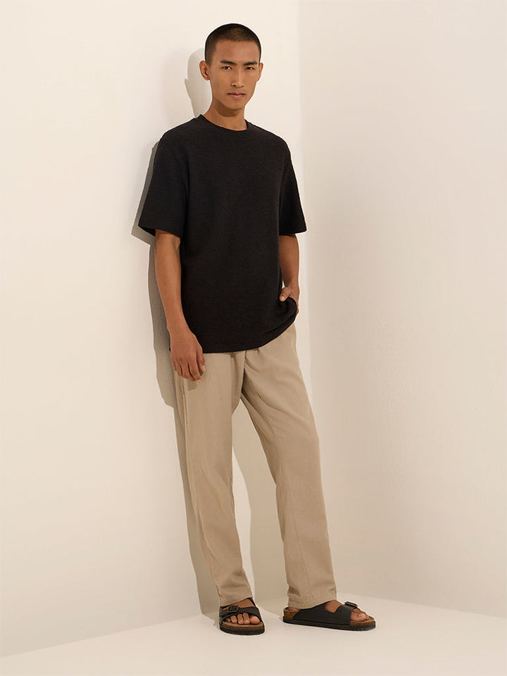 ETA Black Self-Textured Relaxed-Fit T-Shirt
