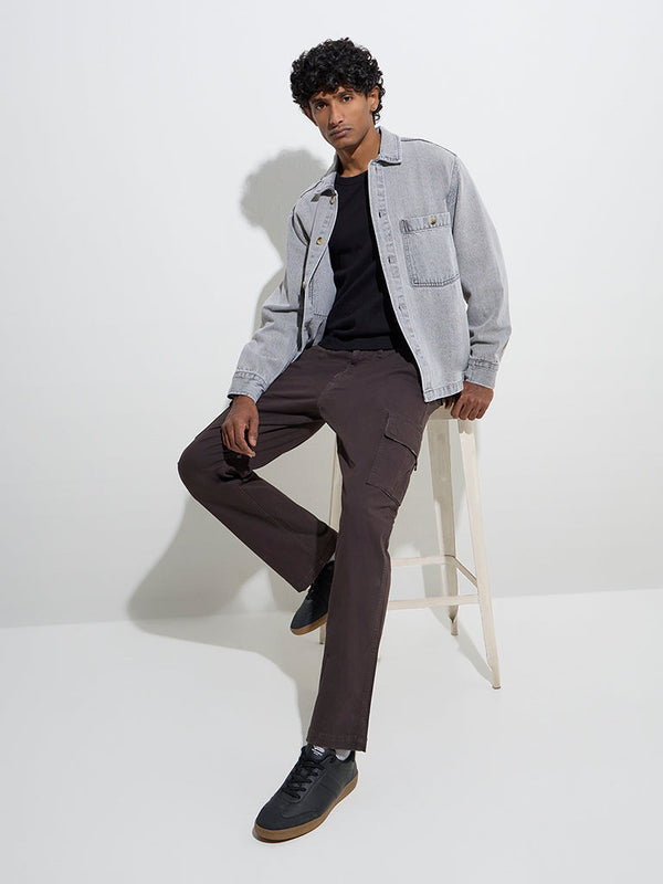 WES Casuals Dark Brown Relaxed-Fit Mid-Rise Cargo Jeans