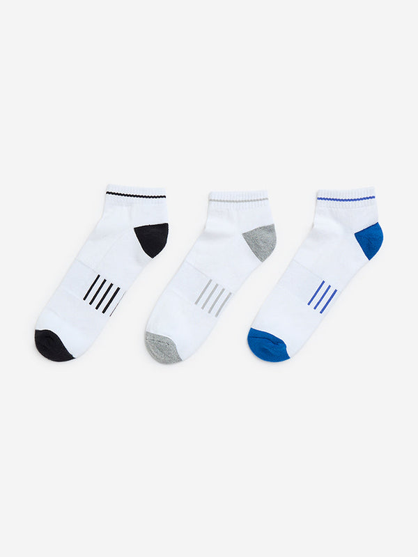 WES Lounge White Striped Cotton-Blend Socks - Pack of 3