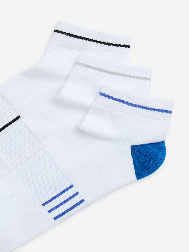 WES Lounge White Striped Cotton-Blend Socks - Pack of 3