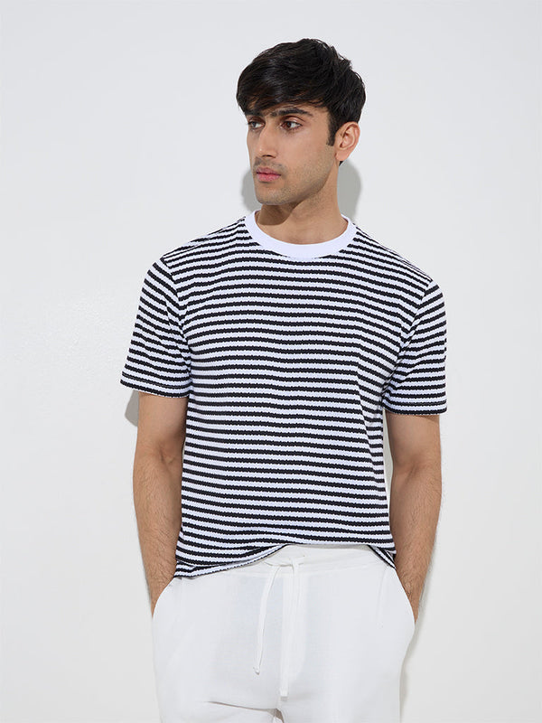WES Lounge Black Striped Relaxed-Fit Cotton-Blend T-Shirt