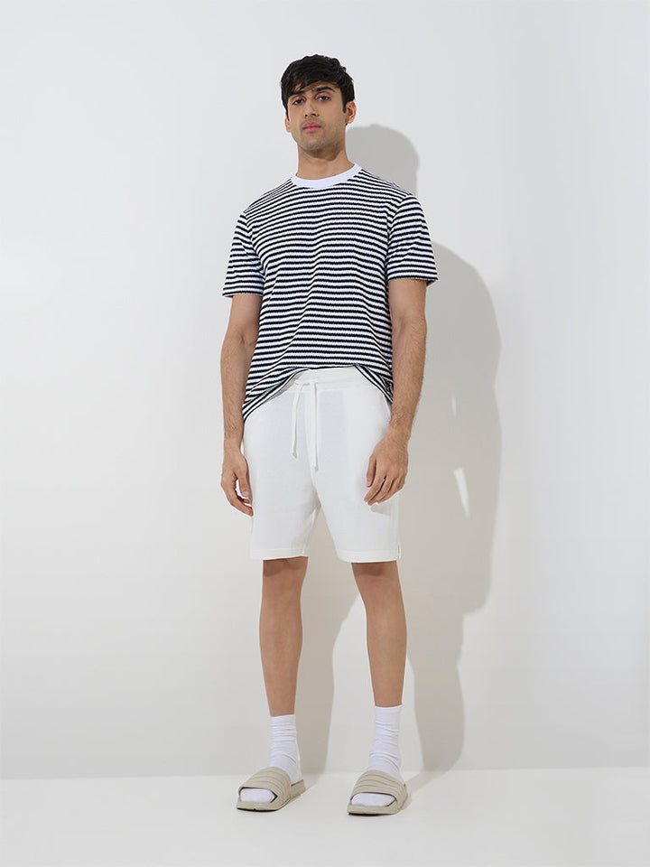 WES Lounge Black Striped Relaxed-Fit Cotton-Blend T-Shirt