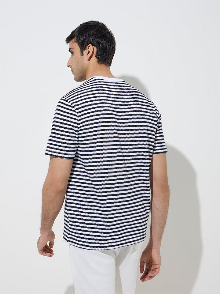WES Lounge Black Striped Relaxed-Fit Cotton-Blend T-Shirt