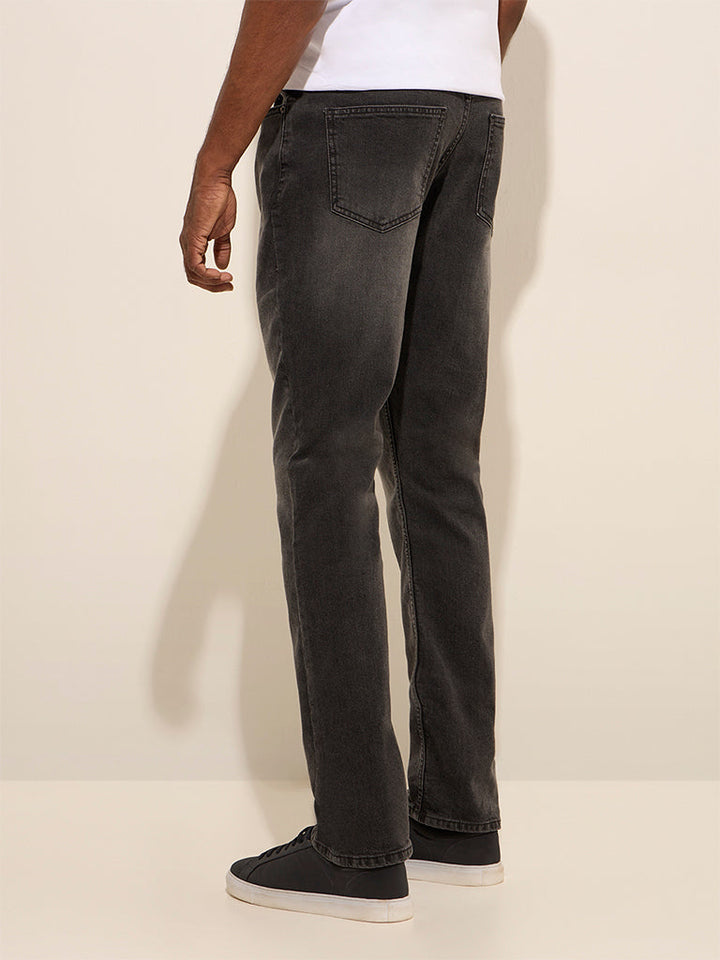 WES Casuals Dark Grey Wash Relaxed-Fit Mid Rise Jeans