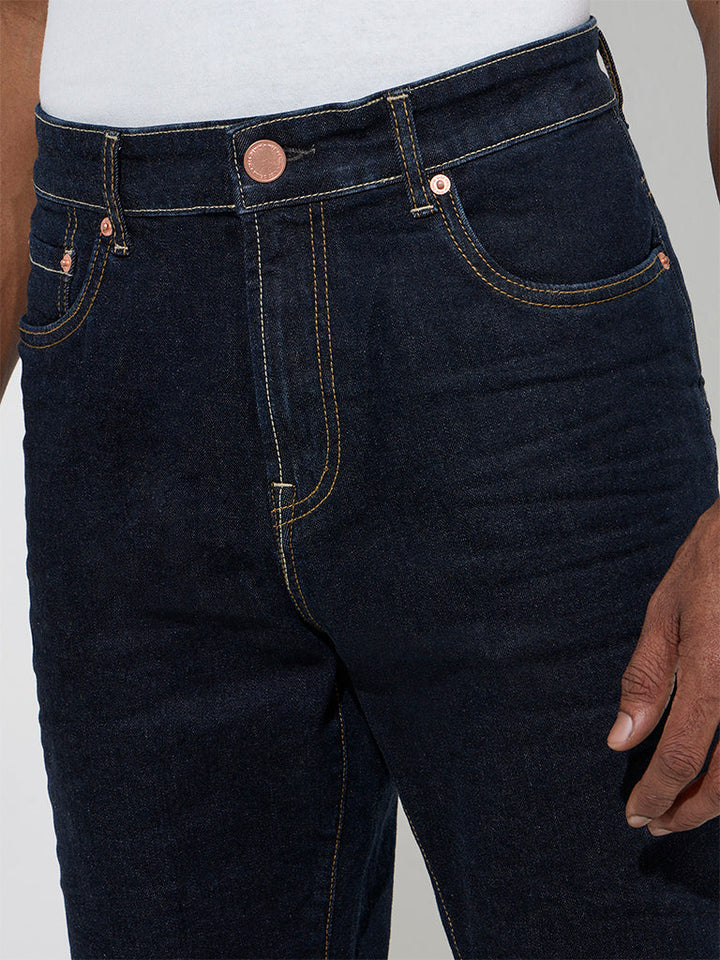 WES Casuals Dark Blue Relaxed-Fit Mid-Rise Denim Jeans
