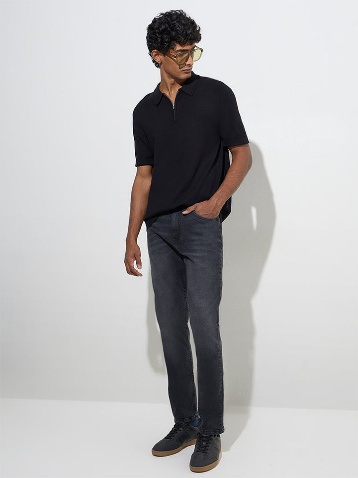 WES Casuals Charcoal Slim-Fit Mid-Rise Jeans