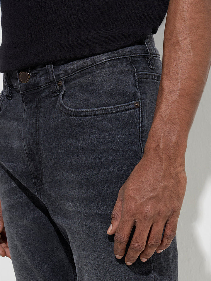 WES Casuals Charcoal Slim-Fit Mid-Rise Jeans