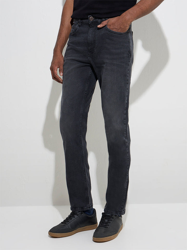 WES Casuals Charcoal Slim-Fit Mid-Rise Jeans