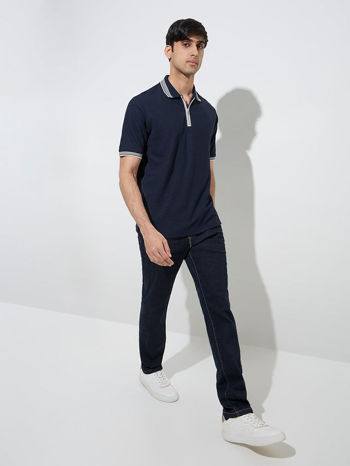 WES Casuals Dark Blue Relaxed-Fit Mid-Rise Jeans