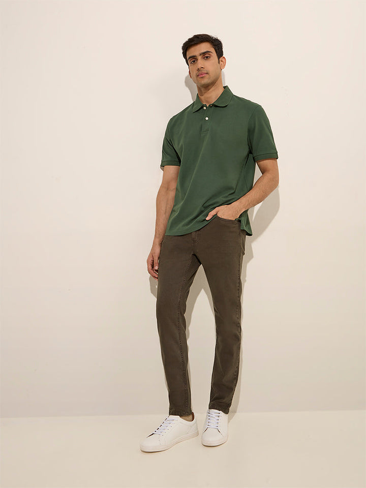 WES Casuals Dark Green Relaxed-Fit Cotton-Blend Polo T-Shirt