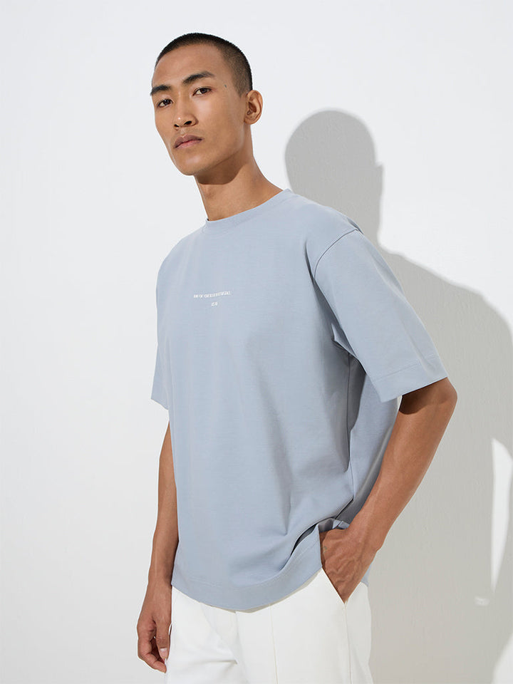 Studiofit Dusty Blue Relaxed-Fit Cotton-Blend T-Shirt