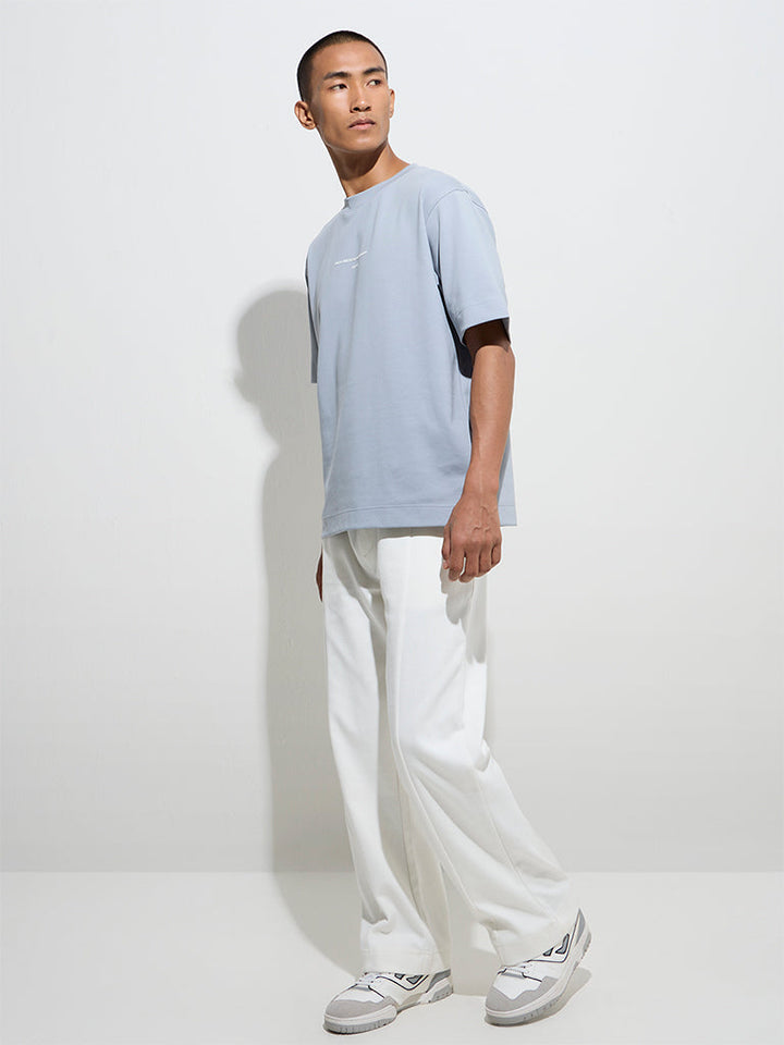 Studiofit Dusty Blue Relaxed-Fit Cotton-Blend T-Shirt