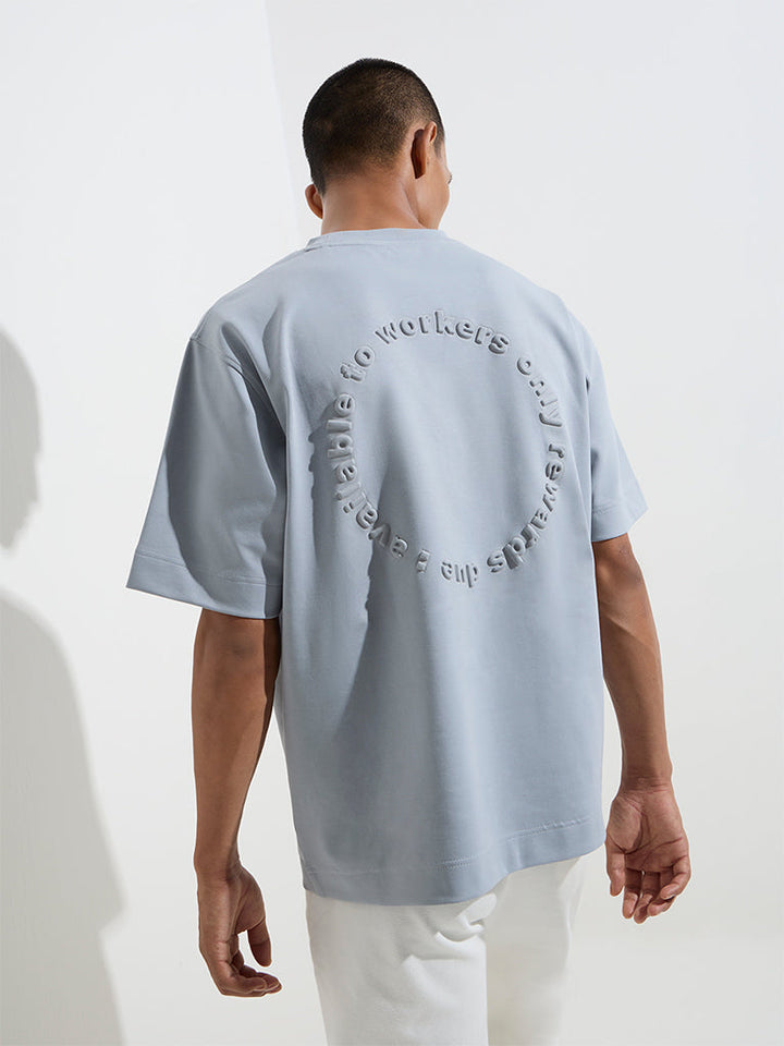 Studiofit Dusty Blue Relaxed-Fit Cotton-Blend T-Shirt