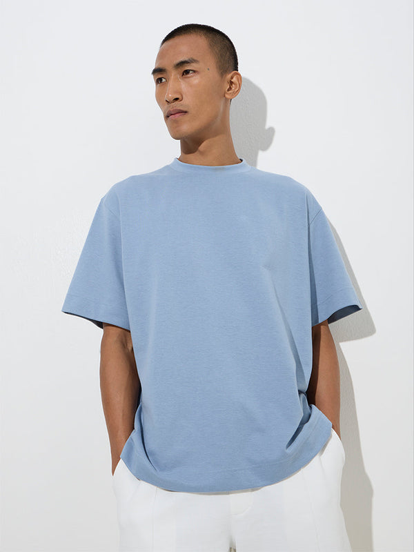 Studiofit Dusty Blue Relaxed-Fit Cotton-Blend T-Shirt
